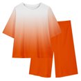 thumbnail image 4 of JTSRKL Summer Outfits for Girls Cute Tie Dye Gradient Color/Striped/Color Block/Plaid Printed Short Sleeve Crewneck Top T-Shirt & Biker Shorts Set 2 Piece Tracksuit A-Orange 6-7 Years, 4 of 9