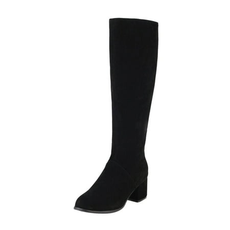 

nsendm High Heels Boots for Women Wide Ladies Fashion Solid Color Chunky High Peep Toe Thigh High Boots for Women Black 8.5
