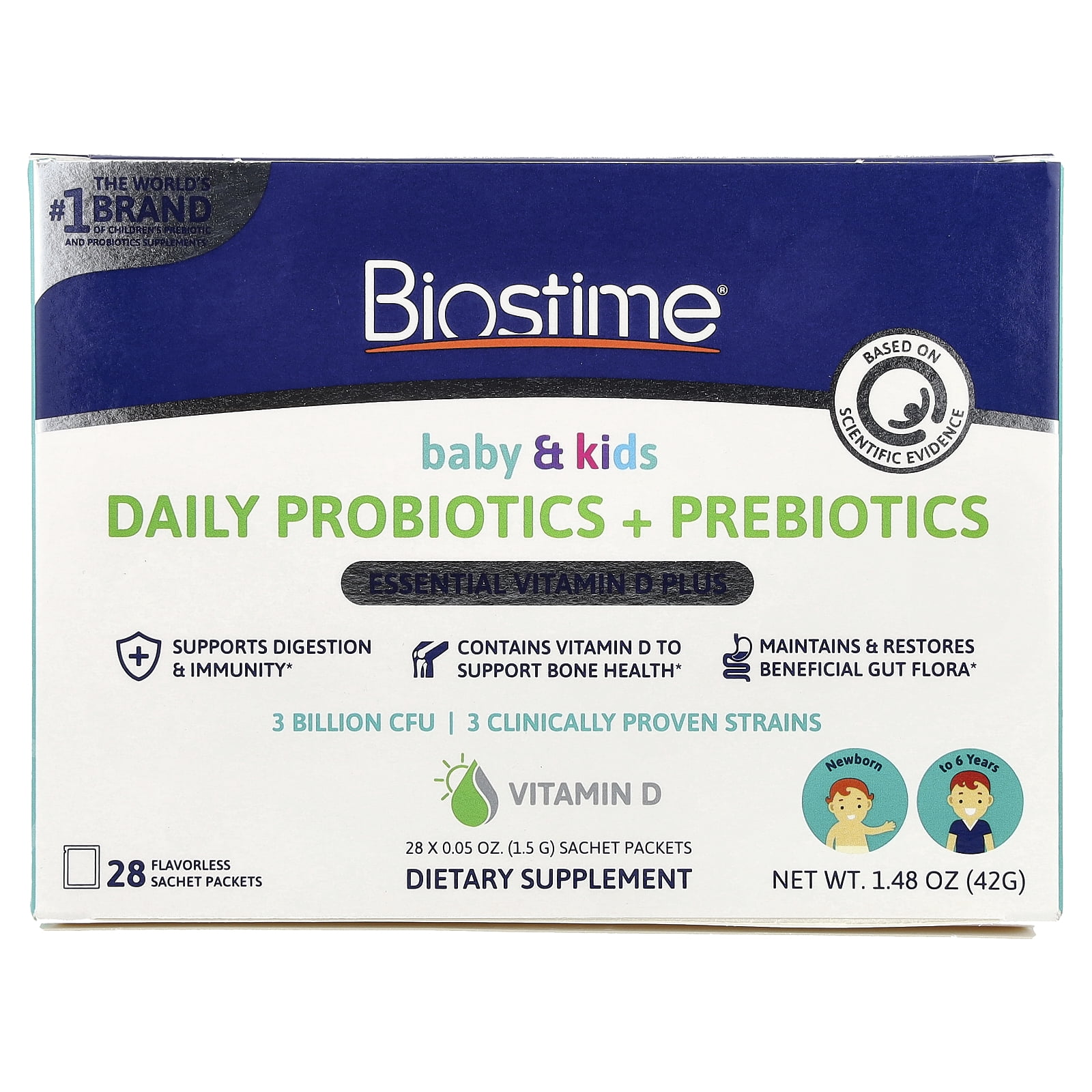 Biostime Baby & Kids, Daily Probiotics + Prebiotics, Newborn to 6 Years, Flavorless, 28 Sachet Packets, 0.05 oz (1.5 g) Each