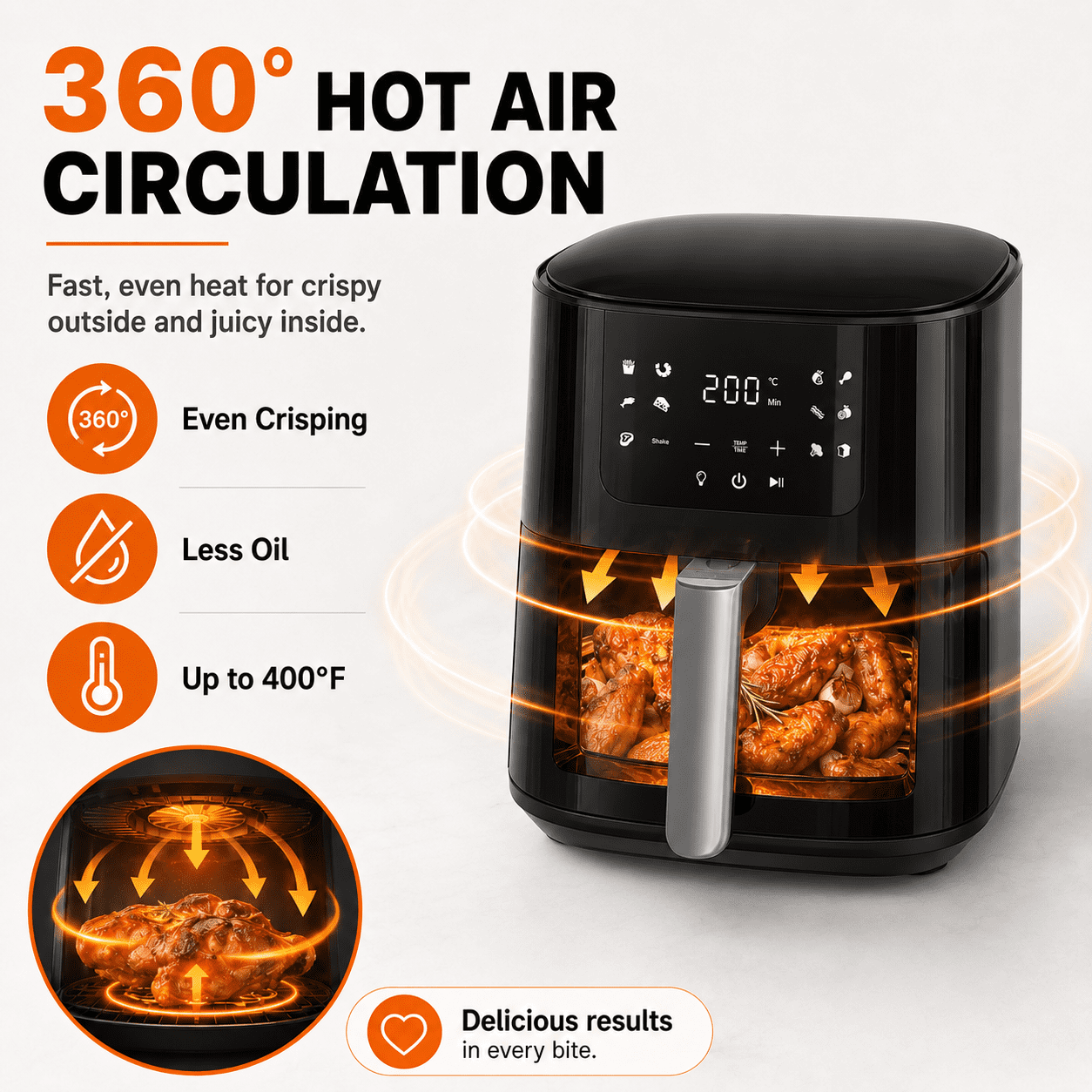 COMHOMA 5.5 QT Air Fryer, 8-in-1 Digital Countertop Air Fryer with Touchscreen, 360° Hot Air Circulation, Shake Reminder, Nonstick Dishwasher-Safe Basket