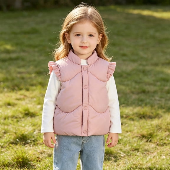 CBASIHI Toddler Girls Ruffle Sleeve Vests Size 2 T, Cute Casual Lightweight Fall Winter Stand Collar Sleeveless Warm Jacket Pink