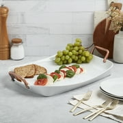 Denmark Tools for Cooks 19.5 Rectangular White Porcelain Serving Tray with Copper Handles