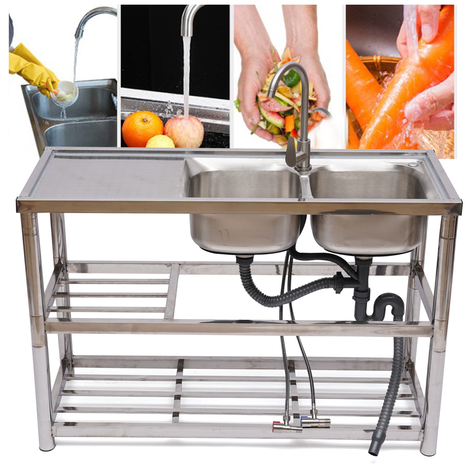 32*32*16cm Freestanding Rectangular Stainless Steel Commercial Sink Kitchen Utility Sink Garages Laundry Rooms Basements