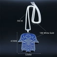 thumbnail image 2 of Hebrew Judaism Hexagram Jewish 14K White Gold Hamsa Hand Fish Eyes Necklaces Blue Color Hand of Fatima Jewelry, 2 of 5