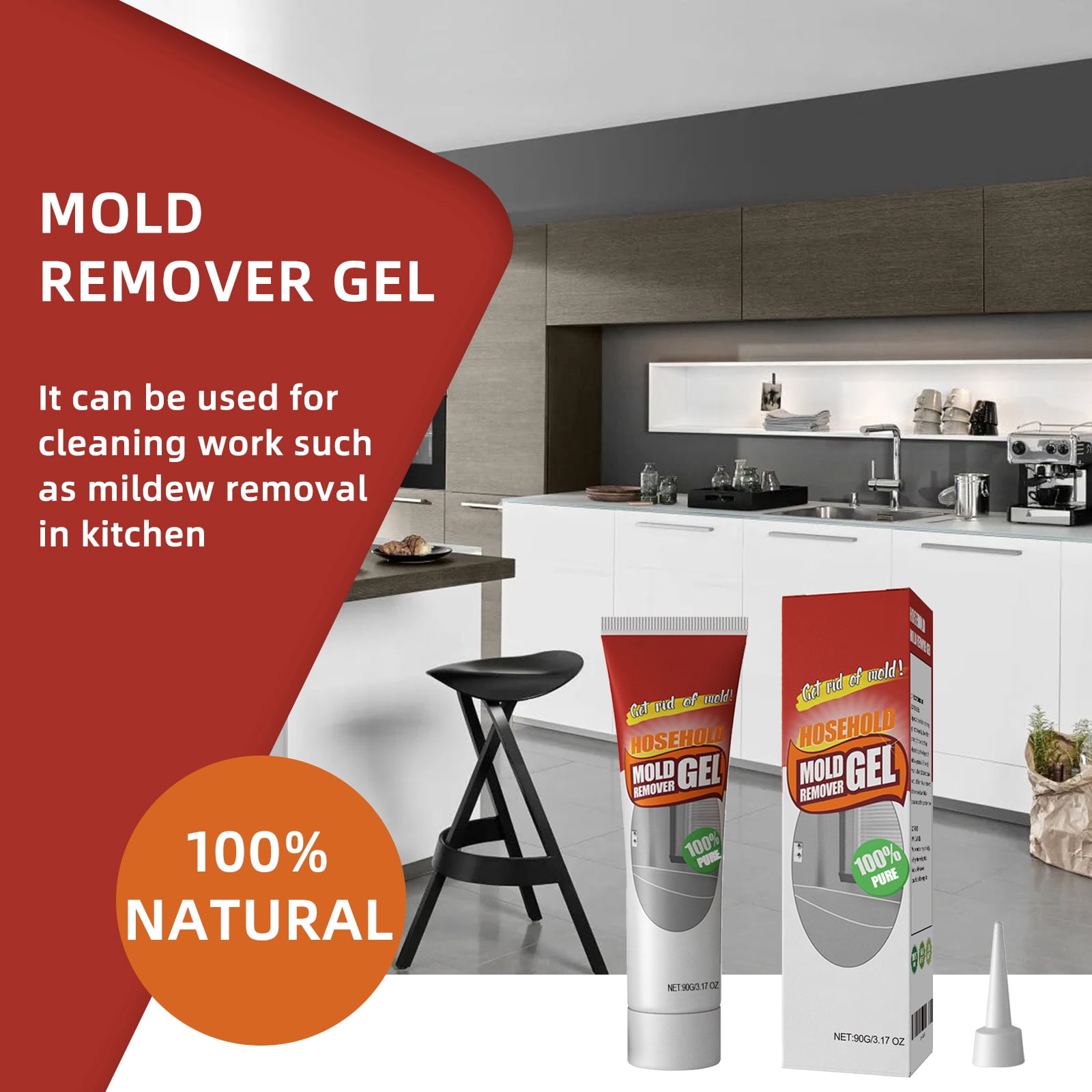 Alvantor Mold Remover Gel for Bathroom and Kitchen, Black Mold Stain Cleaner, 3.17oz