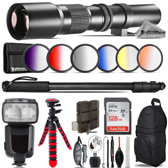 500mm Telephoto Lens for Nikon D5300 D5500 + Professional Flash & More + 128GB
