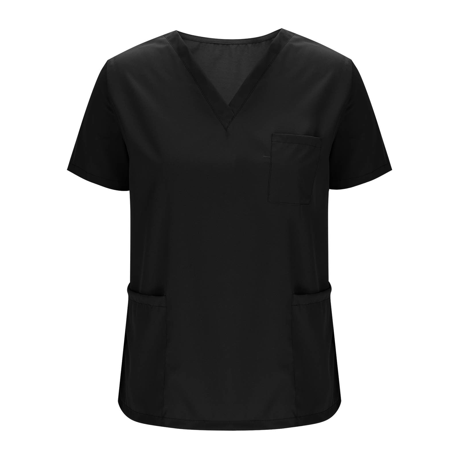 Pantalon D'été Léger Pour Femme - T-shirt Infirmière Décontracté à Col V - Avec Poche - Noir