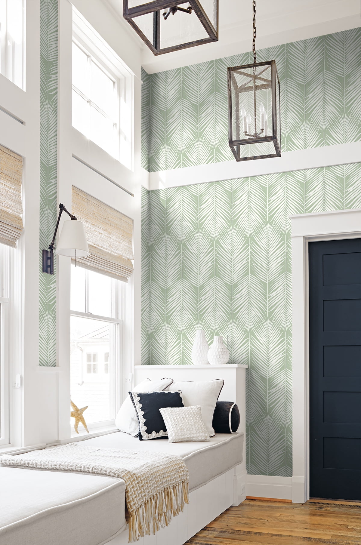 NextWall Pastel Green Palm Silhouette Peel and Stick Wallpaper