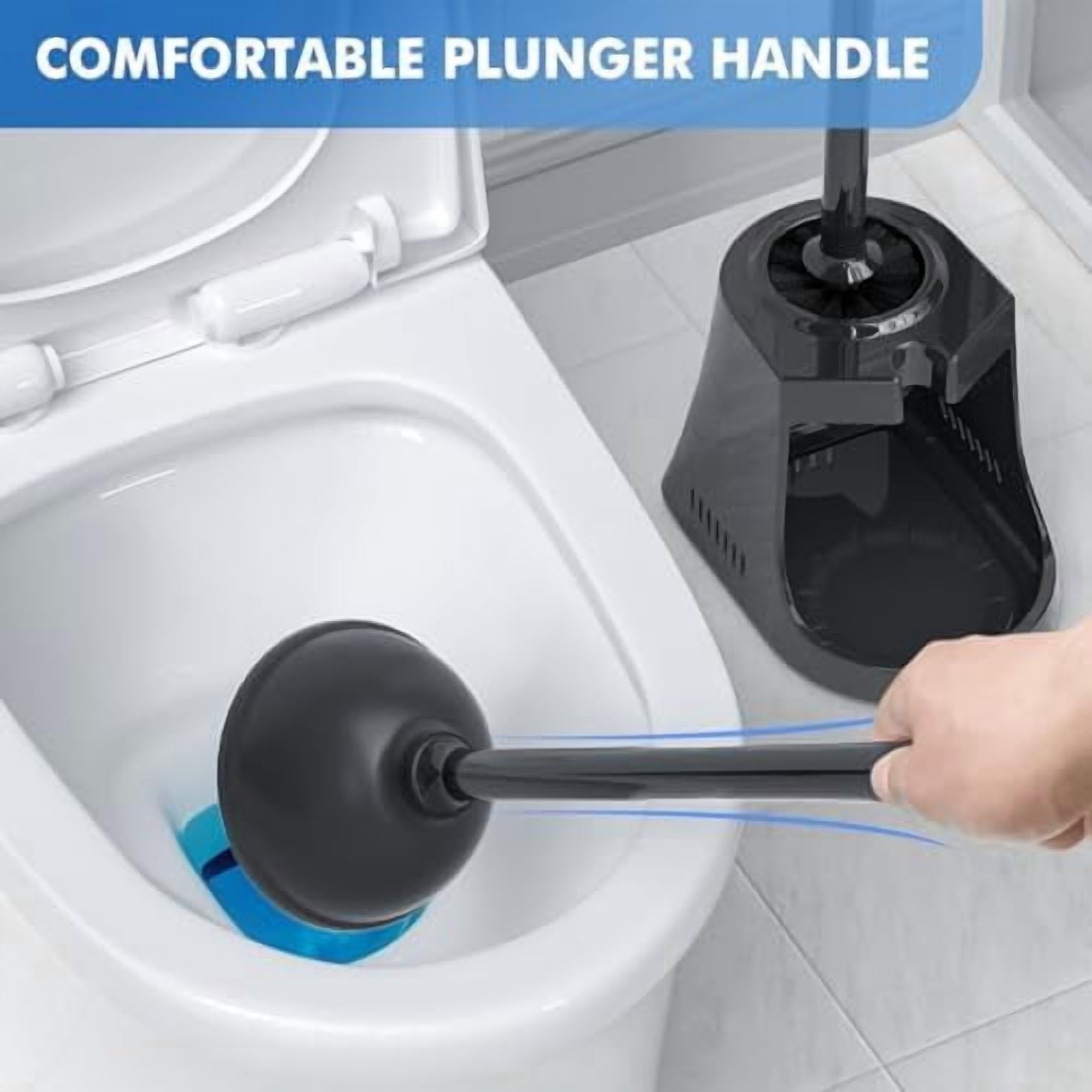 Toilet Plunger and Brush, Bowl Brush and Heavy Duty Toilet Plunger Set with Ventilated Holder, 2-in-1 Toilet Brush and Plunger Combo for Bathroom Cleaning (2, Black)