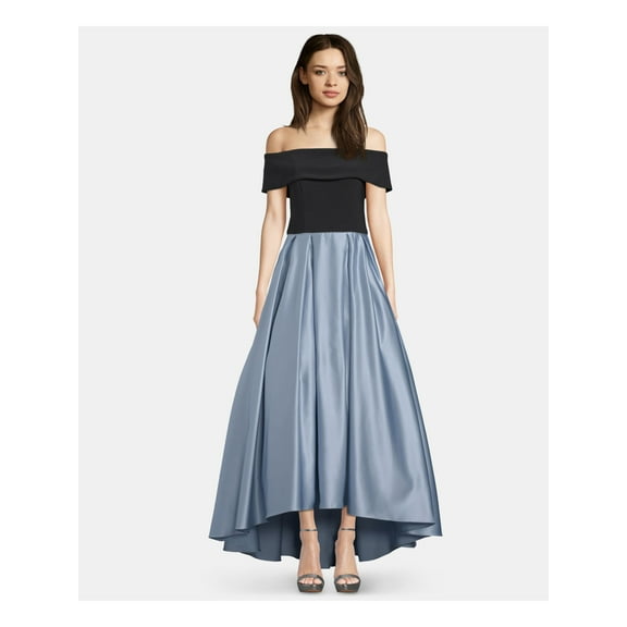 BETSY & ADAM Womens Black Color Block Off Shoulder Full-Length Formal Hi-Lo Dress 8