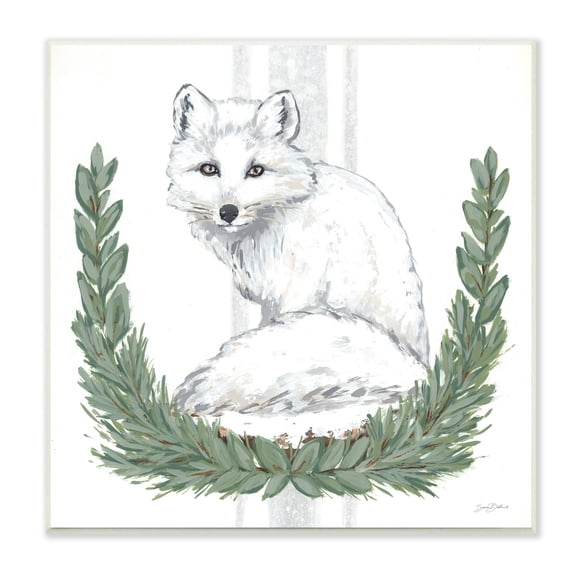 Stupell Industries White Arctic Fox Stripes Botanical Laurel Border Graphic Art Unframed Art Print Wall Art, Design by Sara Baker