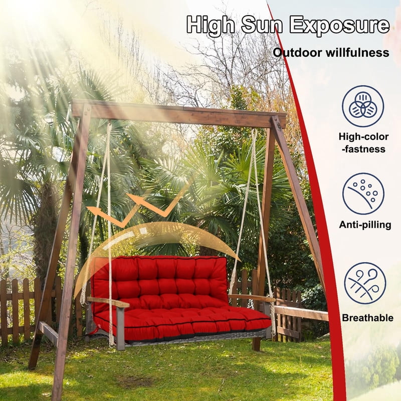 YLLN Porch Swing Cushions, Patio Furniture Cushions With 4" Thicken Backrest, Waterproof & Machine Washable, with Ties, Bench Cushions For Outdoor Furniture（40"x55"Red）