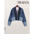 thumbnail image 4 of TRAFZA-abrigo con estampado de flores para mujer, chaquetas 2 en uno acolchadas reversibles de manga larga con frente abierto, ropa de calle Vintage de otoño, 4 of 5