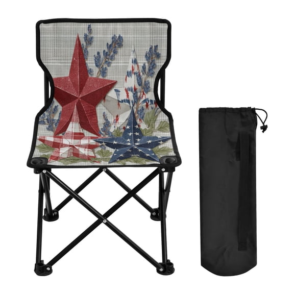 600D Oxford Camping Chair Portable Foldable Chair Supports 220 lbs for Picnic, Fishing, Backpacking Red White and Blue Stars