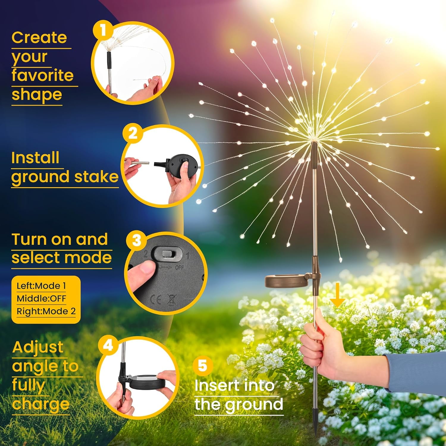 60-480LED Garden Decor Outdoor Lights, Solar Garden Lights for Christmas Outside Fairy Firework Decorative,Solar Powered for Yard Pathway Flowerbed Planter Balcony Patio Decor (Multicolar