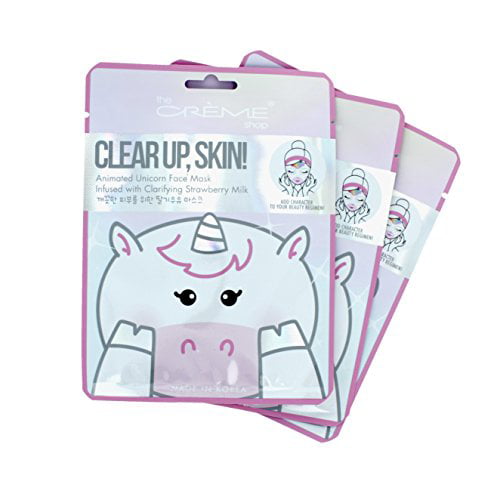 The Creme Shop Korean Skincare Beauty Full Facial Advanced Sheet Daily Natural Essence easy-to-use Soothing - Clear up Skin Unicorn Face Mask(Infused with Clarifying Strawberry Milk) 3 Piece image