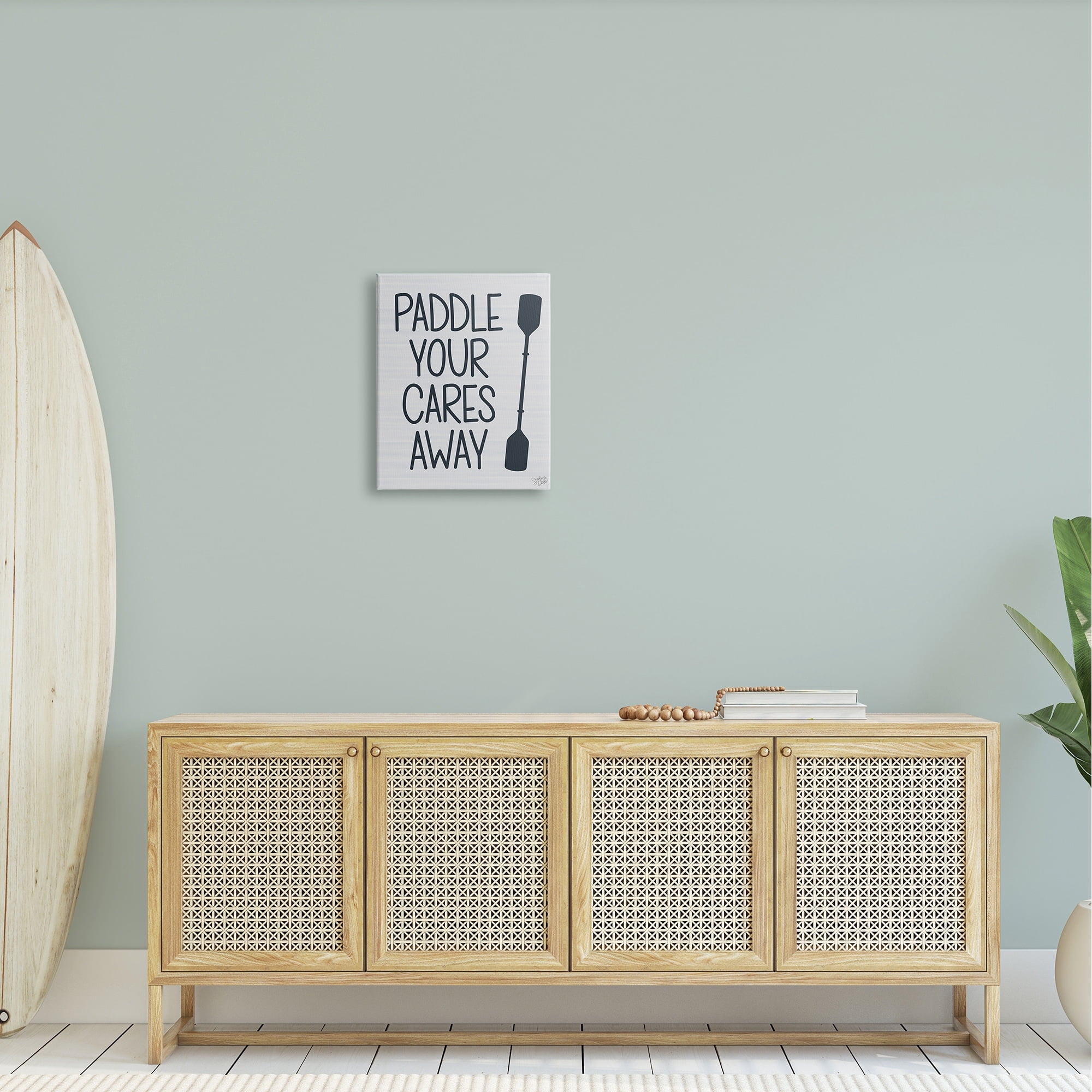 Stupell Paddle Your Cares Away Boating Phrase Landscape Painting Gallery Wrapped Canvas Print Wall Art