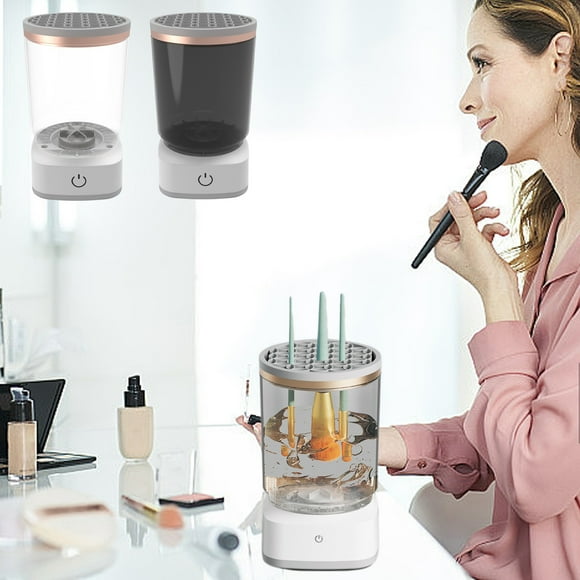 Limpiador de brochas de maquillaje | Lavadora de cepillos cosméticos | Herramienta de limpieza automática, secado rápido, ajuste universal para todos los tamaños | Claro, gris | Plástico | 16x9x9cm