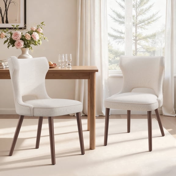 EOP Modern Fabric Upholstered Dining Chairs Set of 2, Wingback Dining Side Chairs with Solid Wood Legs, Farmhouse Dining Room Chairs for Dining Kitchen Living Room, Beige