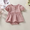 thumbnail image 3 of Fortune Romper Dress for Newborn Baby Girl Short Sleeve Button Jumpsuit Summer Infant Solid Color Playsuit, 3 of 9