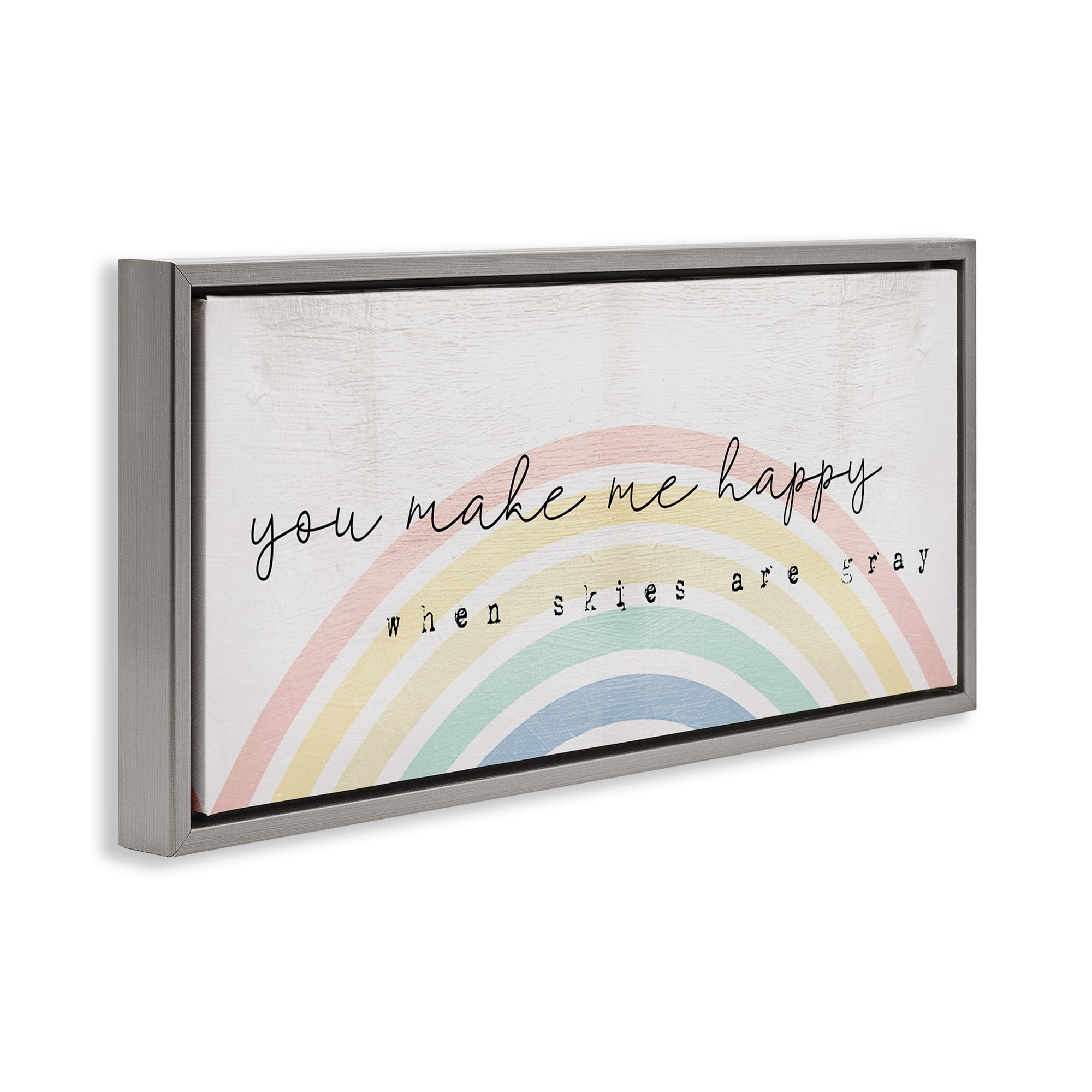 Stupell Industries Happy Phrase Rustic Rainbow Typography Painting Gray Floater Framed Canvas Art Print Wall Art, 31 x 14