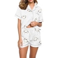 thumbnail image 4 of Women's Home Casual Print Button Up Lapel V Neck Top and Shorts Pocket Short Sleeve Shorts Pajamas Set 2pc Sleepwear LoungewearMulticolor,L, 4 of 6