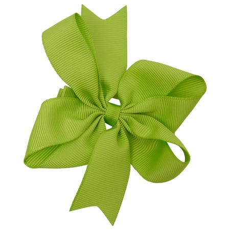 Girls Green Solid Color Grosgrain Knotted Bow Stylish Hair Clippie