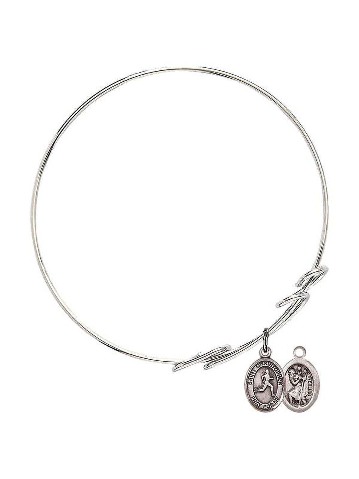 8 inch Round Double Loop Bangle Bracelet w/ St. Christopher/Track & Field in Sterling Silver