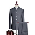 thumbnail image 1 of Traje con cuello levantado y botones blancos, traje de dos piezas para hombre (chaquetaquetaqueta + pantalones), trajes Zhongshan de estilo chino para hombre, azul, gris, negro 4XL, 1 of 5