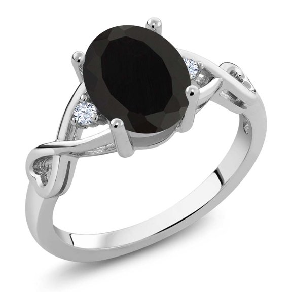Gem Stone King 2.05 Cttw Black Onyx and White Topaz Engagement Ring for Women | 925 Sterling Silver | Oval 9X7MM | Gemstone Birthstone (Size 8)