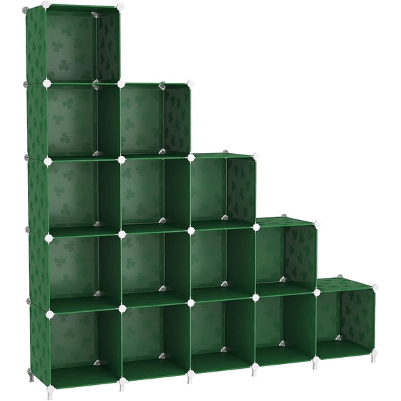 16 Cube Storage Organizer, Bookcase Bookshelf with Pattern, Closet Organizer Cabinet, Storage Cube Shelf, Open Storage Shelves for Bedroom, Living Room, Home Office, Green