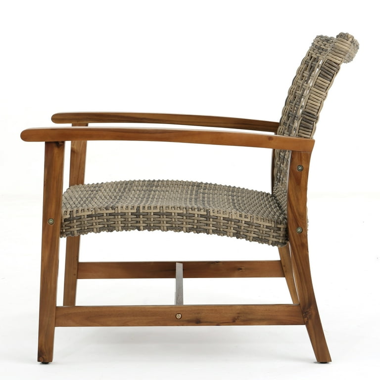 GDF Studio Savannah Outdoor Wood and Wicker Club Chairs Set of 2