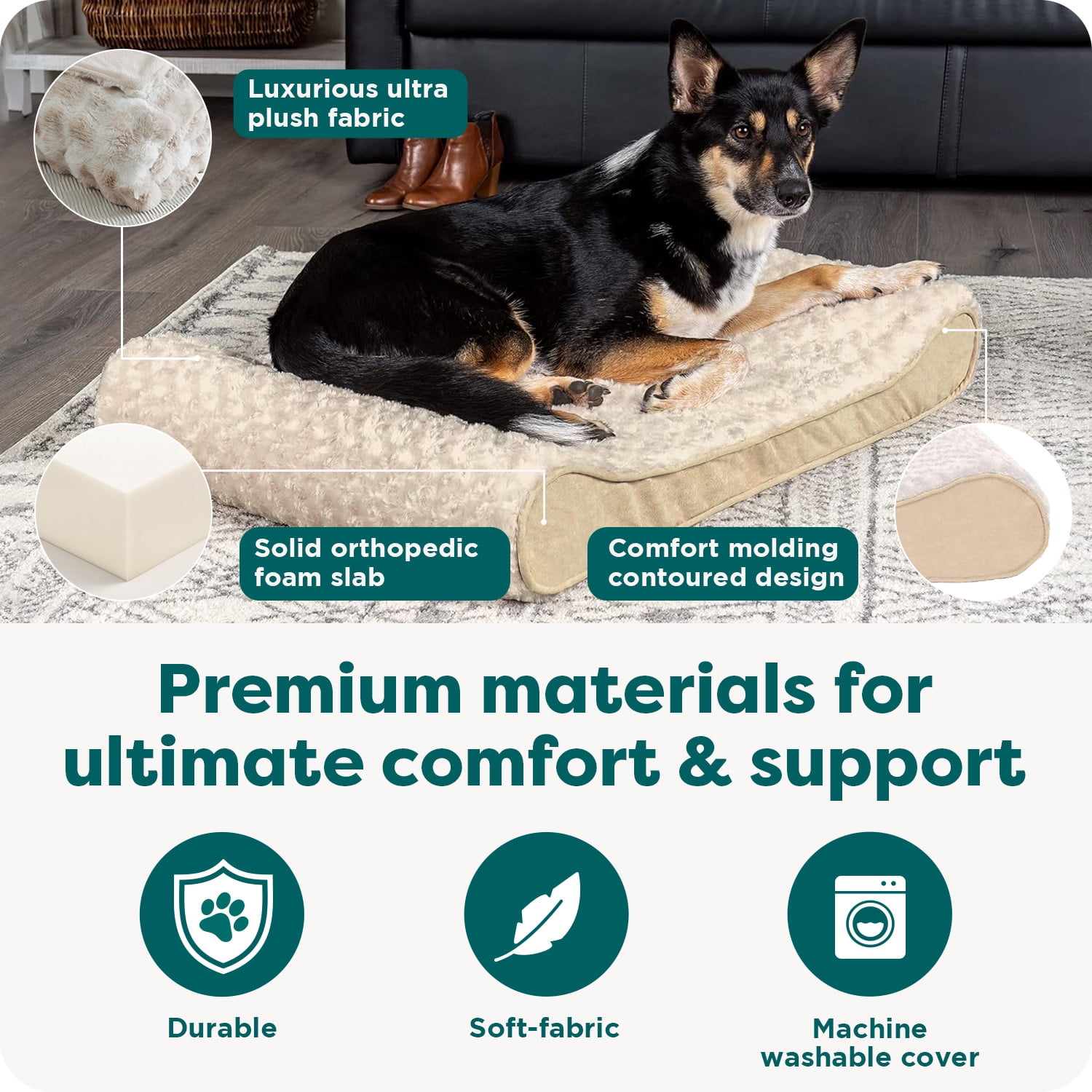 FurHaven Ultra Plush & Suede Gel-Top Luxe Lounger, Cream, Jumbo, 1 Count