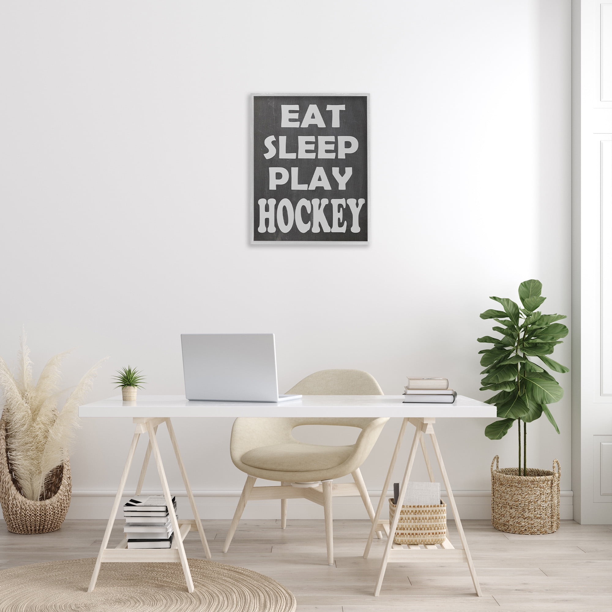 Stupell Industries Eat Sleep Play Hockey Sports Painting Gray Framed Art Print Wall Art, 24 x 30