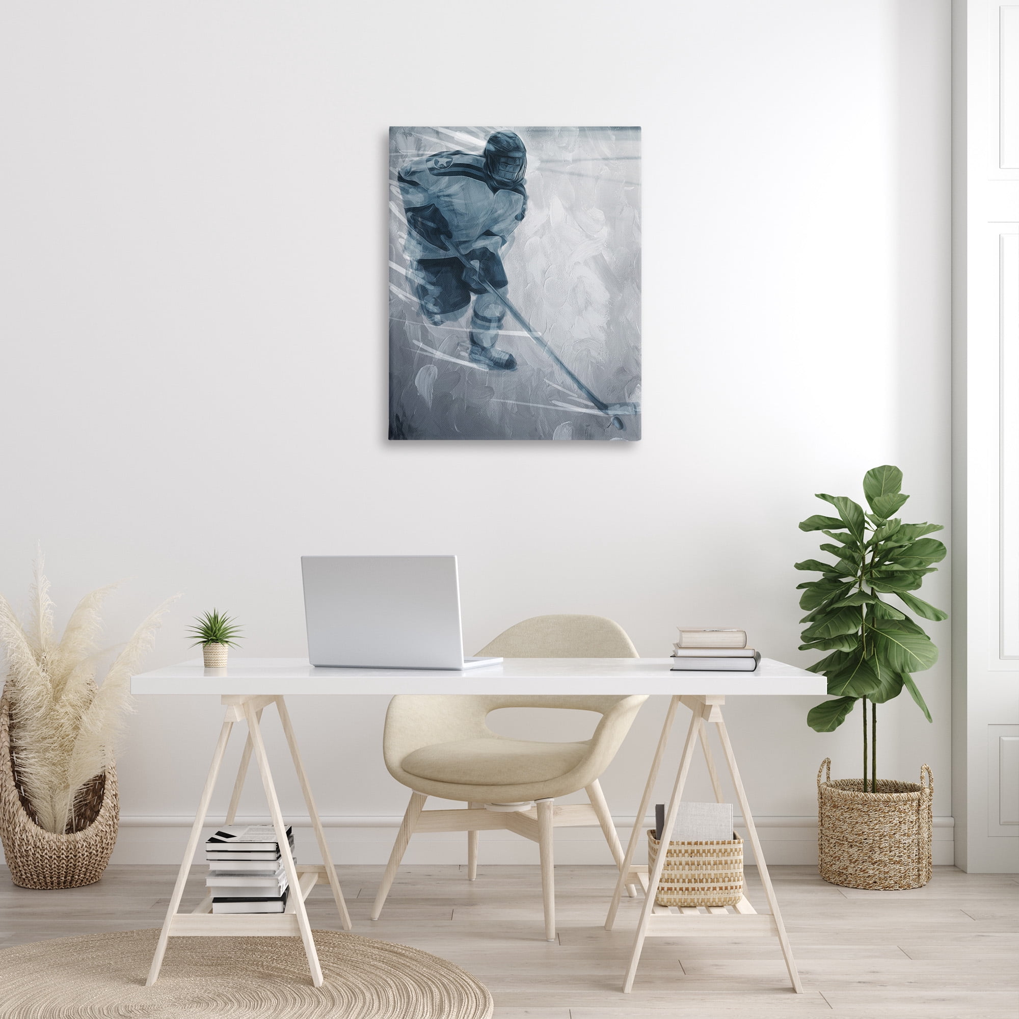 Stupell Industries Hockey Player on Ice Sports Painting Gallery Wrapped Canvas Art Print Wall Art, 30 x 40