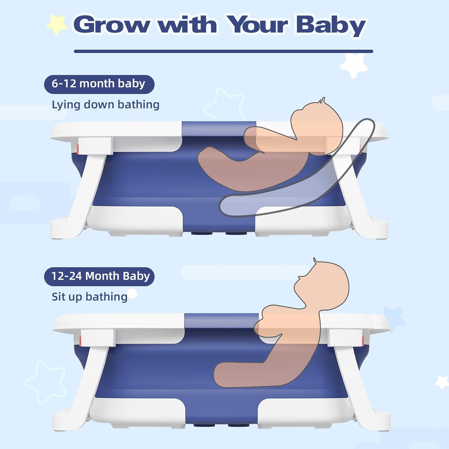 Prociv Foldable Baby Bathtub for Infants to Toddler,Portable Travel Bathtub Multifunctional Bathtub with Drain Hole, Baby Bathtub for Newborn 0-36 Month Gray (with Net)
