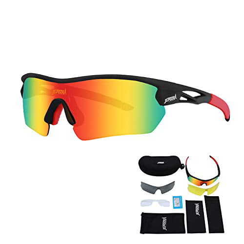 Polarized Sport Cycling Sunglasses with 3 Interchangeable Lens Men Women Baseball Fishing Glasses by Long Keeper