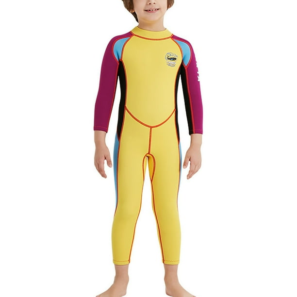 Sonducket Traje de neopreno para niños de 2,5 MM, traje de Surf resistente a los arañazos para jóvenes, adolescentes, niños pequeños Deportes acuáticos manga amarilla morada M Sonducket OD003690-07