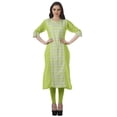thumbnail image 2 of Moomaya V Neck Straight Tunic For Women Roll Up Sleeve Printed Cotton Kurta, 2 of 6