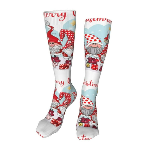 Honeii Christmas Print Calf Socks Sports Socks Seamless Toe, Trouser Socks,Knee High Long Socks for Women and Men-One Size