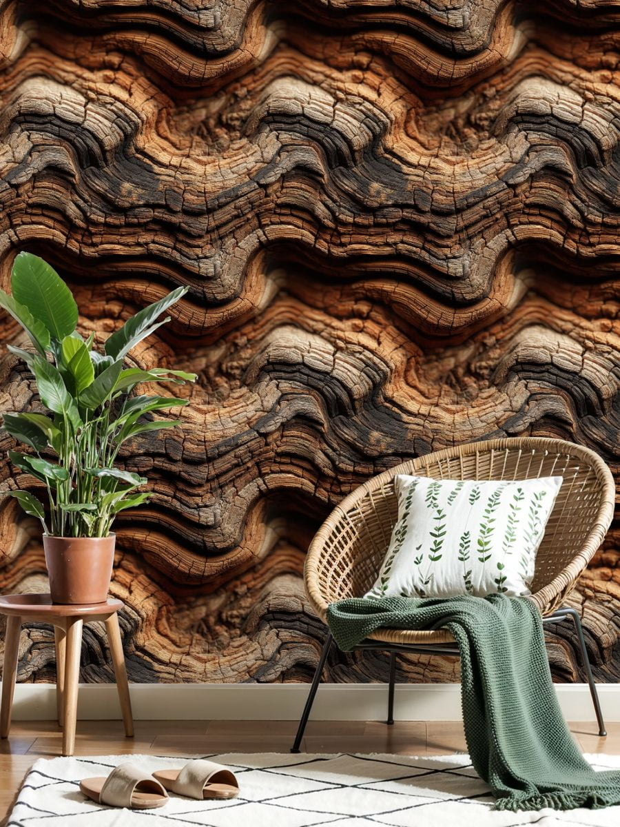 Peel and Stick Wallpaper Abstract Wood Grain Texture Wavy Lines Rich Earthy Tones Wall Mural 17.7in x 9.8ft Self Adhesive Wall Paper Renter Friendly Wallpaper for Nursery Bedroom Cabin Decor