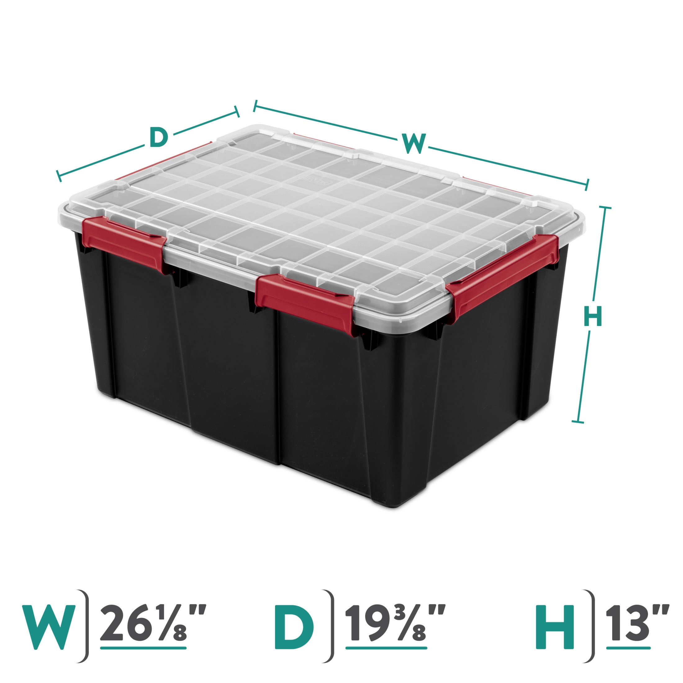 (4 pack) Sterilite Large Gasket Tote, 20 Gallon IP68 WaterProof Plastic Storage Bin with Lid, Gasket Seal and Durable Latches, Black