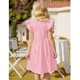 thumbnail image 4 of Oudiya Girls Summer Sundress Flutter Sleeve A-Line Button Down Casual Midi Girls Dresses,Pink,13-14Y, 4 of 7