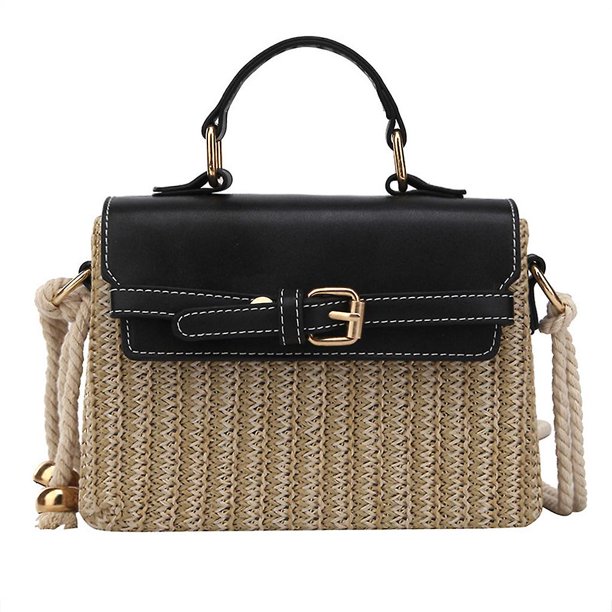 Bronze Bolsos de paja bohemios para mujer, bolsos de playa, bolso de ratán Vintage de verano, bolso cruzado tejido tejido