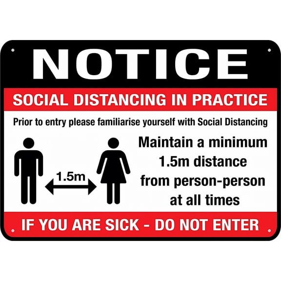 Notice Social Distancing Vintage Tin Sign - 12×8 Inches, Metal Warning Decor, Home Farm Bar Coffee Shop Club Wall Decor