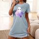 thumbnail image 1 of Camisón corto de talla grande para mujer, camisón de manga corta con estampado de pecho a la moda, camisón para mujer, 1 of 5