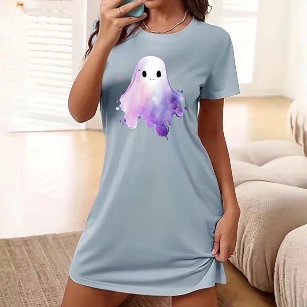Camisón corto de talla grande para mujer, camisón de manga corta con estampado de pecho a la moda, camisón para mujer