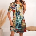 thumbnail image 2 of Vestido Corto para las Mujeres Cuello Redondo Manga Corta Impresa Suéter, Moda Casual Estilo Línea, 2 of 8