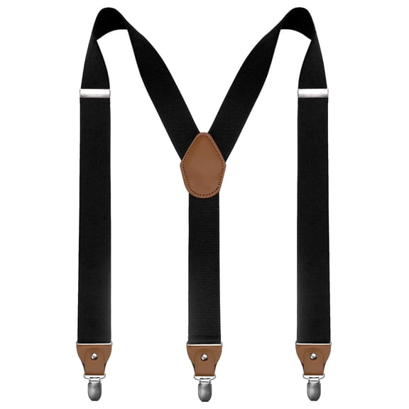 KAMBERFT Black Suspenders for Men 1.4 inch Wide Adjustable Elastic Y-Back Braces with 3 Metal Clips