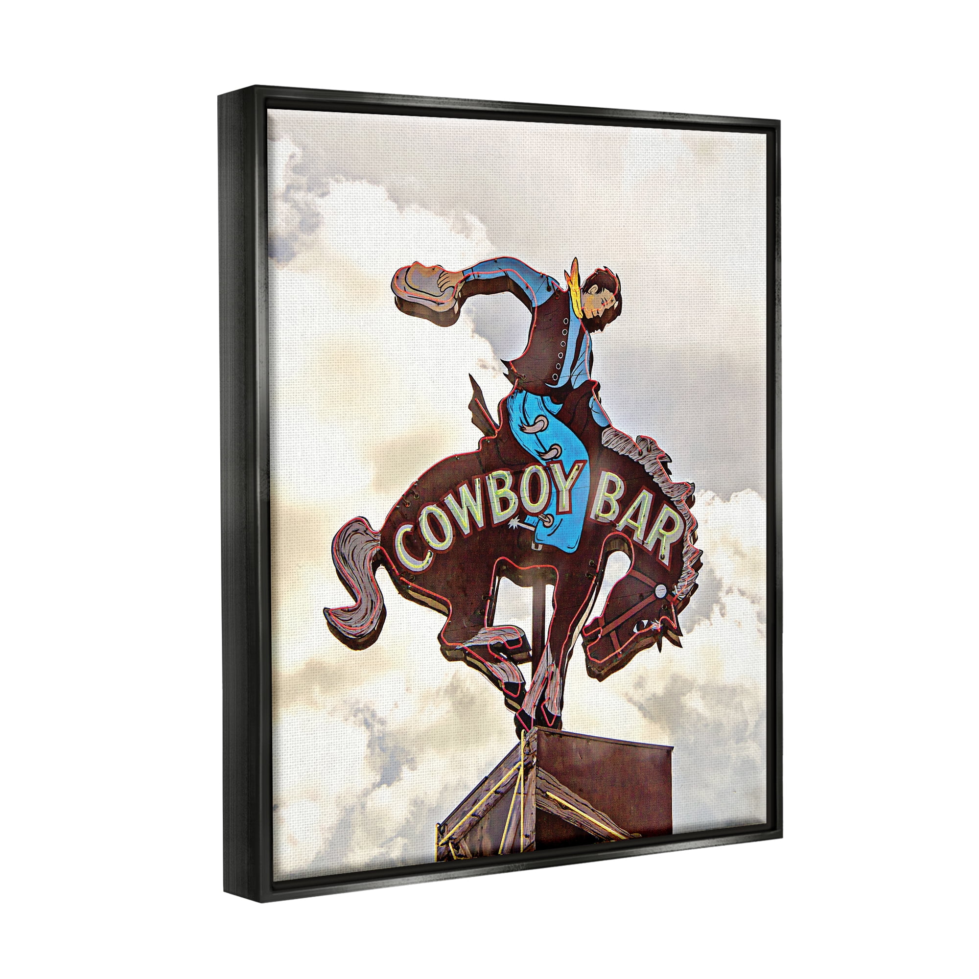 Stupell Industries Western Cowboy Bar Sign Abstract Painting Black Floater Framed Canvas Art Print Wall Art, 17 x 21